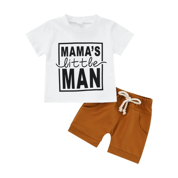 Newborn Baby Summer  Boy Mama's Little Man Letter Printed Baby T-Shirt and Shorts 3 6 9 12 18 Months Outfits 3M 6M 12M 18M 24M