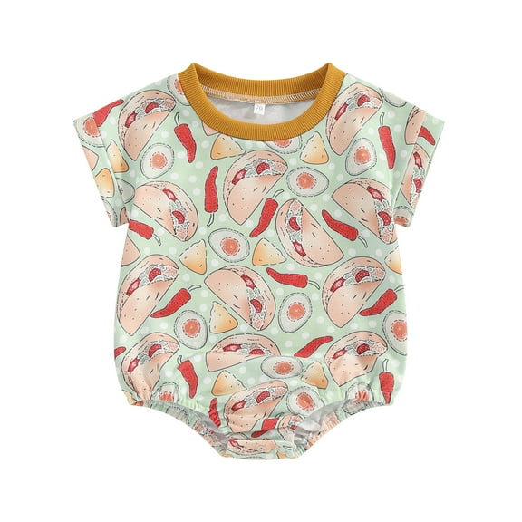 Newborn Baby Summer Jumpsuit 3 6 12 18M Cartoon Chili Print Short Sleeve Crew Neck Romper