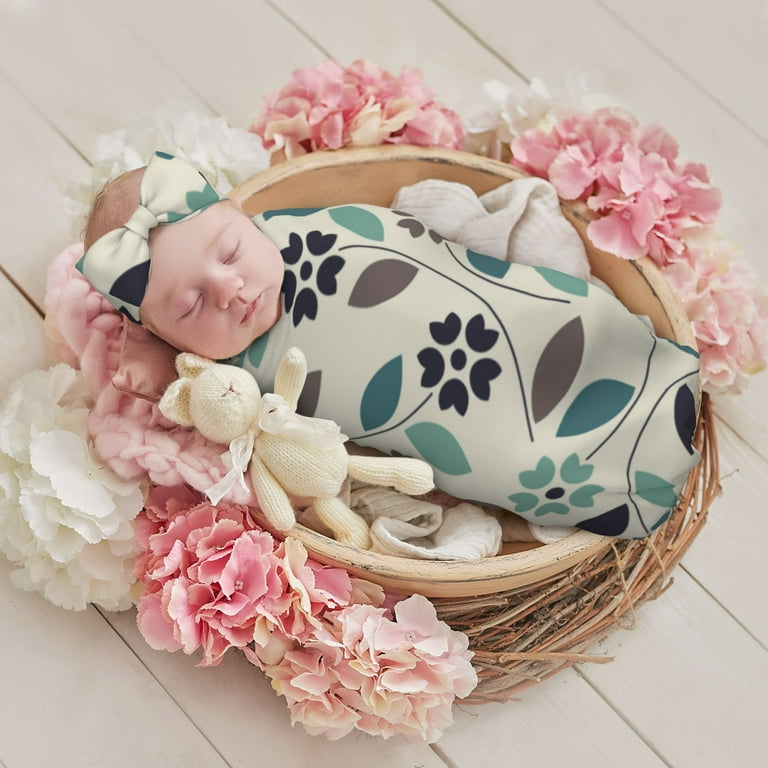 Newborn Baby Swaddle Blankets Beautiful Seamless Pattern With Colorful Flowers And Leaves Soft And Cozy Hat Headband Sets Walmart