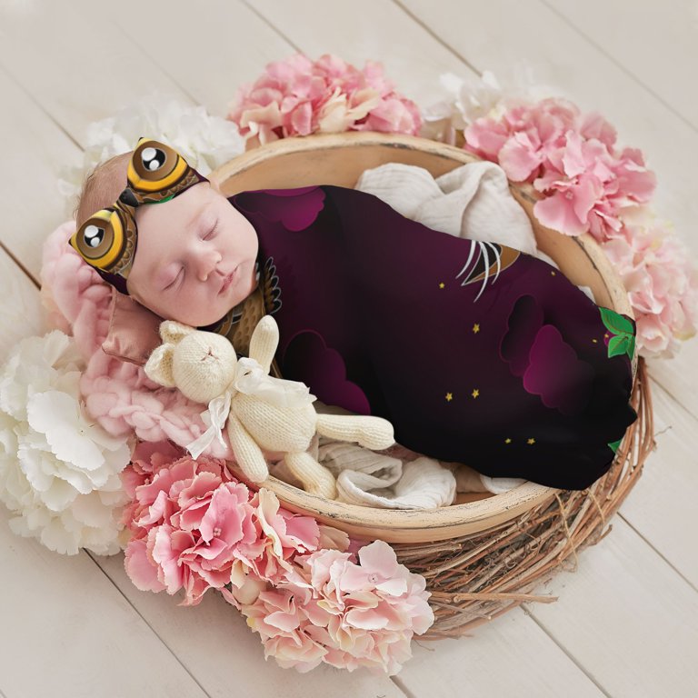 Newborn Baby Swaddle Blankets Cute Owl Soft And Cozy Hat Headband Sets Walmart