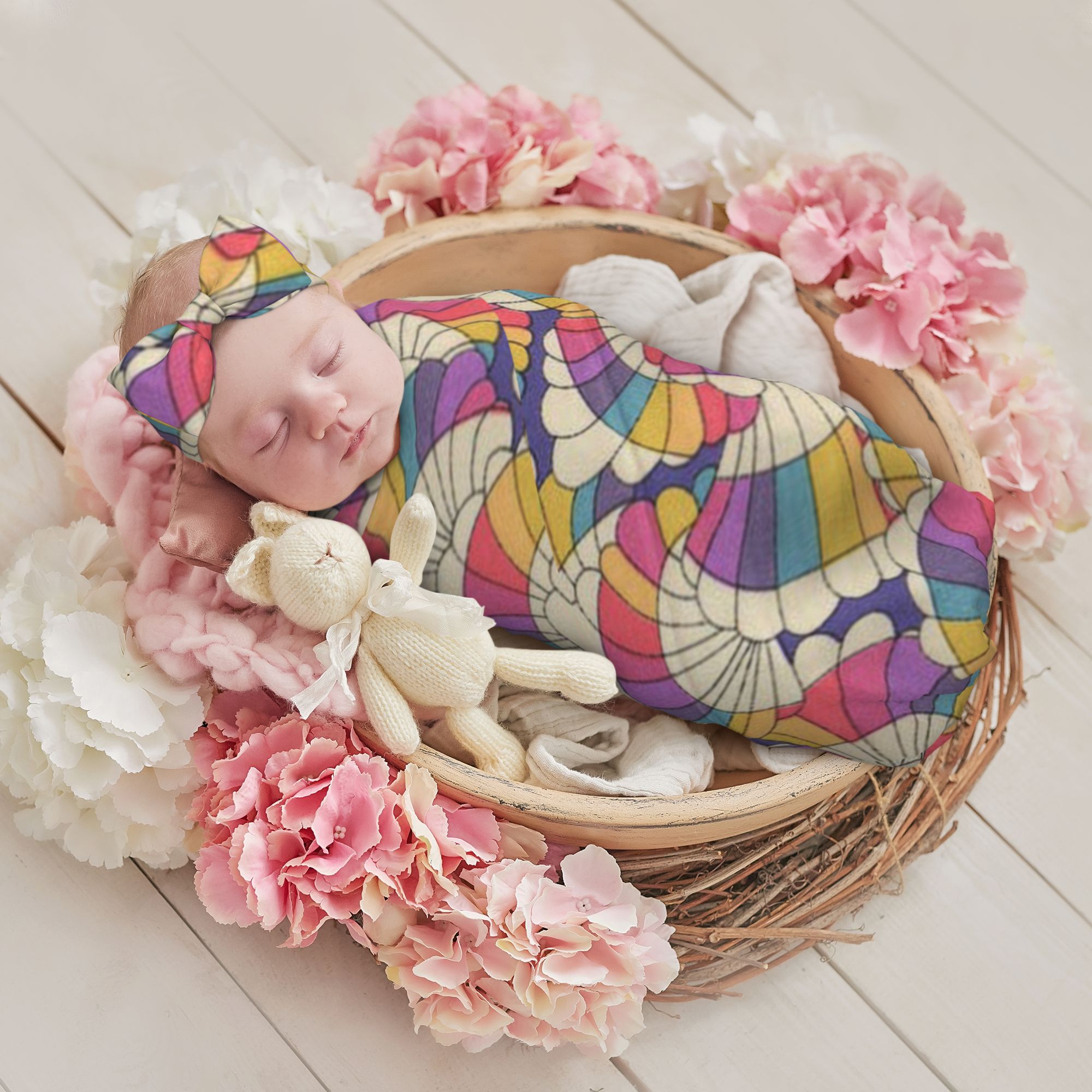 Newborn Baby Swaddle Blankets Rainbow Hot Air Balloon Soft And Cozy Hat Headband Sets Walmart