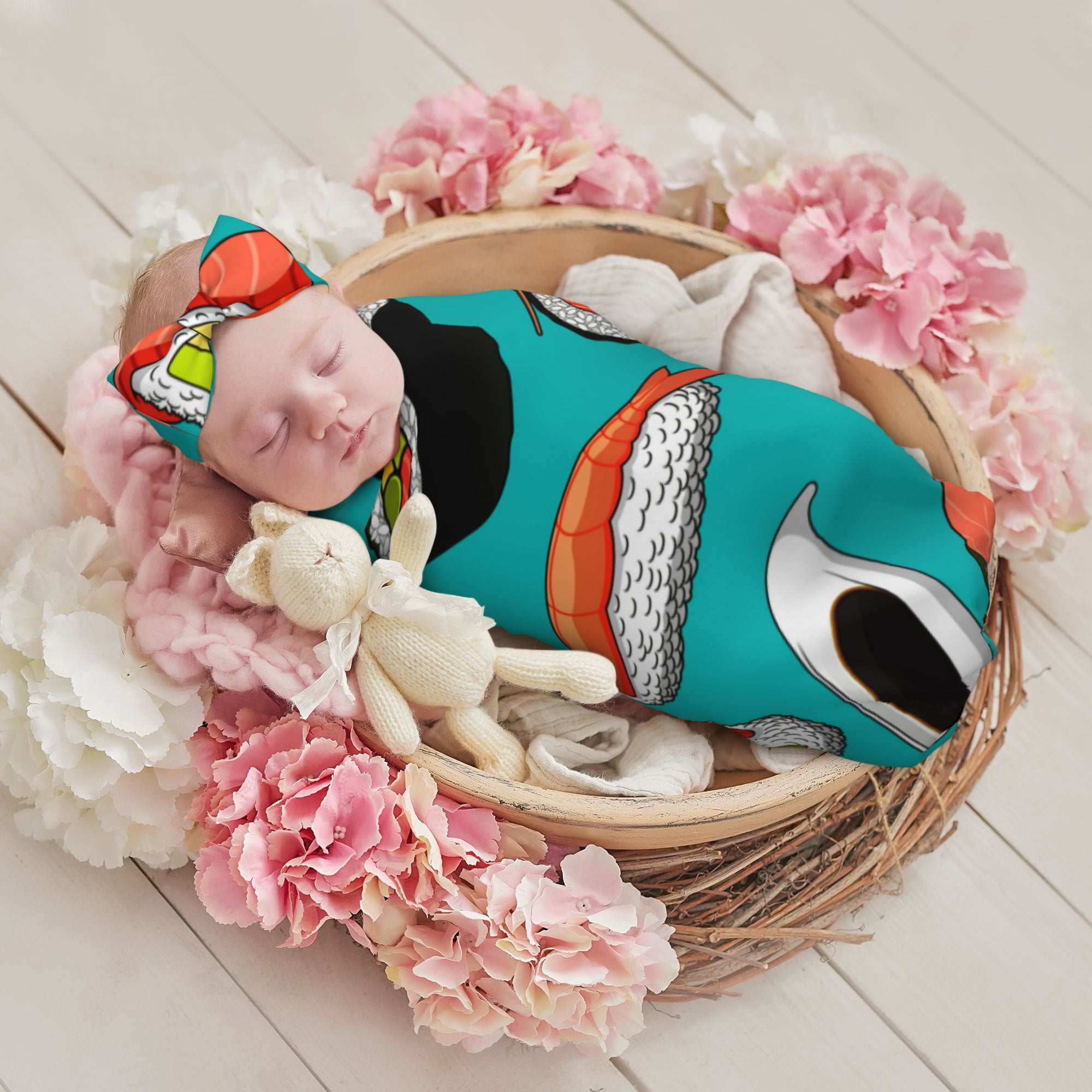 Newborn Baby Swaddle Blankets Seafood Sushi Prawn Wasabi Japanese Soft And Cozy Hat Headband Sets Walmart
