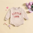 thumbnail image 1 of Newborn Baby Sweatshirt Long Sleeve Crewneck Letter Embroidery Romper Infant Boys Girls Spring Fall Soft Onesie Outfits Beige 3-6 Months, 1 of 7