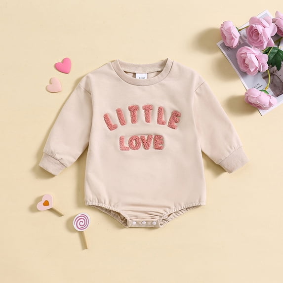 Newborn Baby Sweatshirt Long Sleeve Crewneck Letter Embroidery Romper Infant Boys Girls Spring Fall Soft Onesie Outfits Beige 3-6 Months