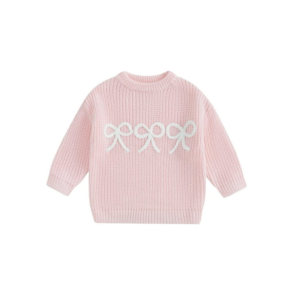 Newborn Baby Toddler Girl Sweater 6 12 18 24 Months 2T 3T 4T Casual Bow Embroidery Warm Knitted Long Sleeves Pullover Infant Knitwear