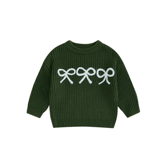 Newborn Baby Toddler Girl Sweater 6 12 18 24 Months 2T 3T 4T Casual Bow Embroidery Warm Knitted Long Sleeves Pullover Infant Knitwear