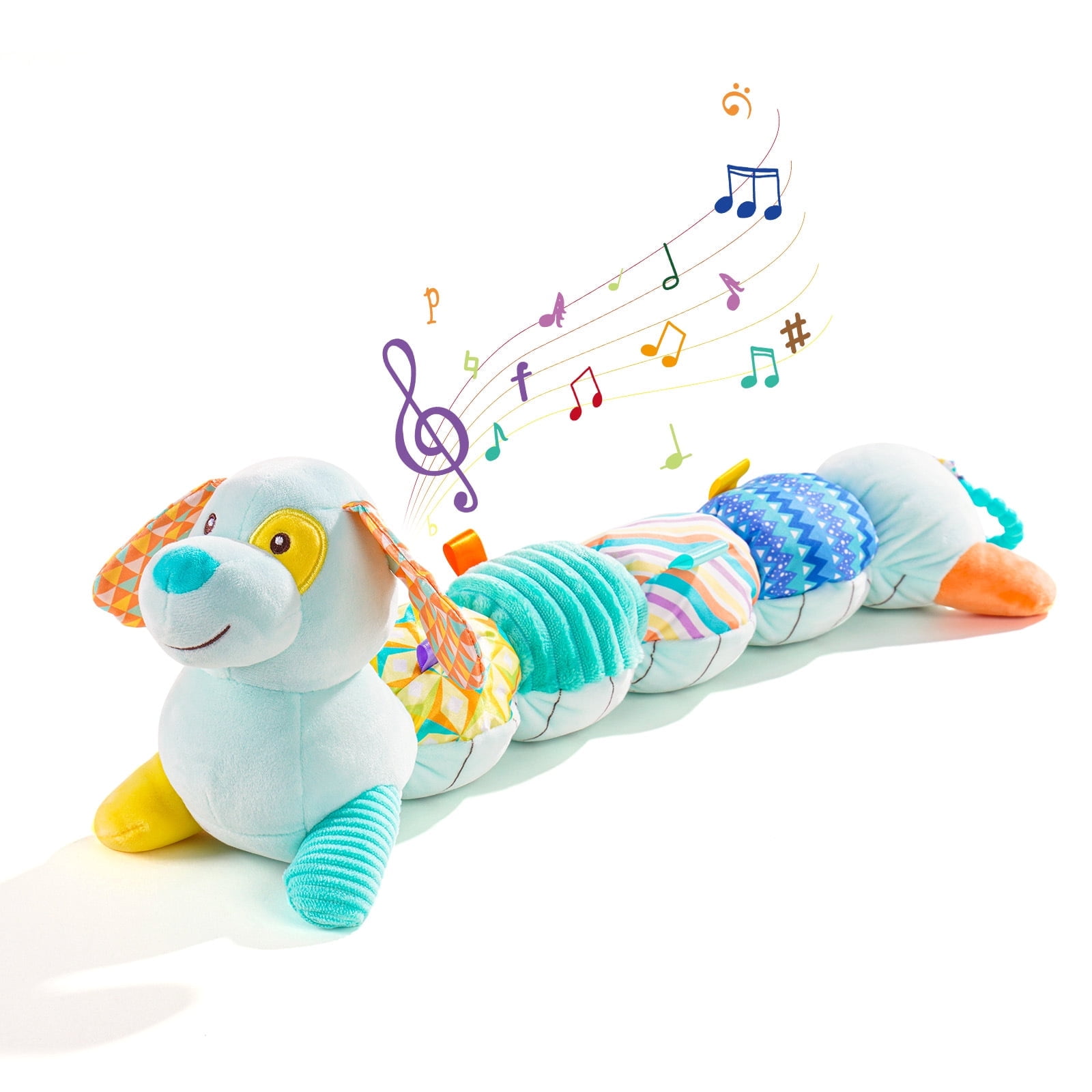 Newborn Baby Toys 0-12 Months - Musical Stuffed Puppy Plush, Multi-Sensory Crinkle Rattles & Textured Design, Tummy Time Early Development Gift for Infant