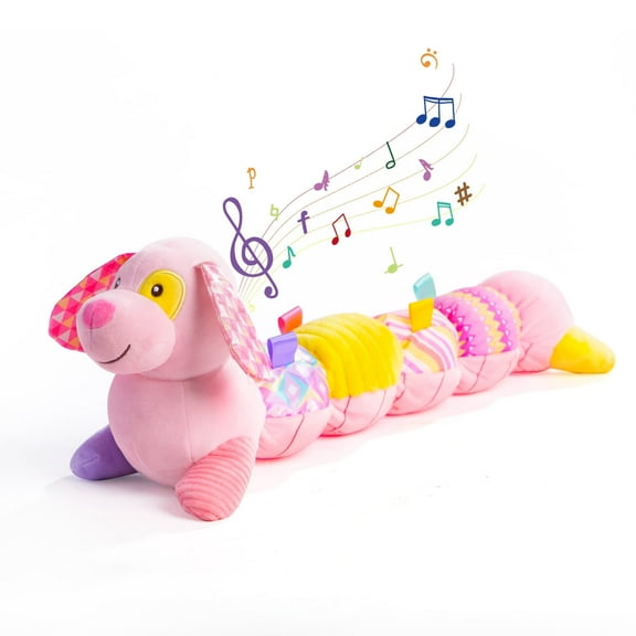 Newborn Baby Toys 0-12 Months - Musical Stuffed Puppy Plush, Multi-Sensory Crinkle Rattles & Textured Design, Tummy Time Early Development Gift for Infant
