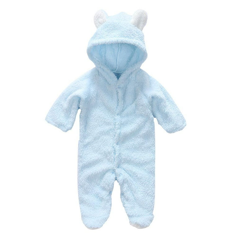 Newborn Baby Unisex Hooded Pramsuit Fleece Footed Jumpsuit Bear