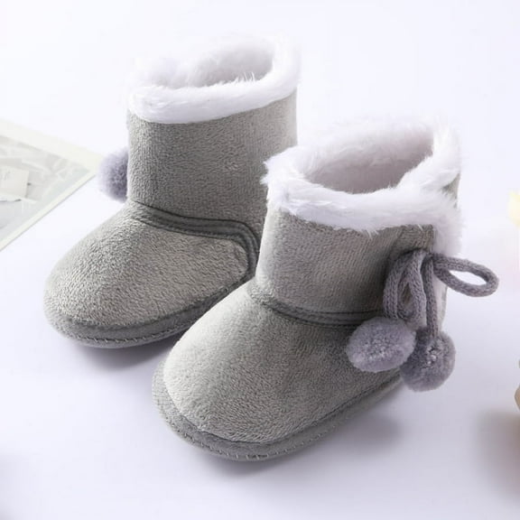 Newborn Baby Velvet Booties Shoes With Pompom Infants Soft Sole Snow Boots First Walker