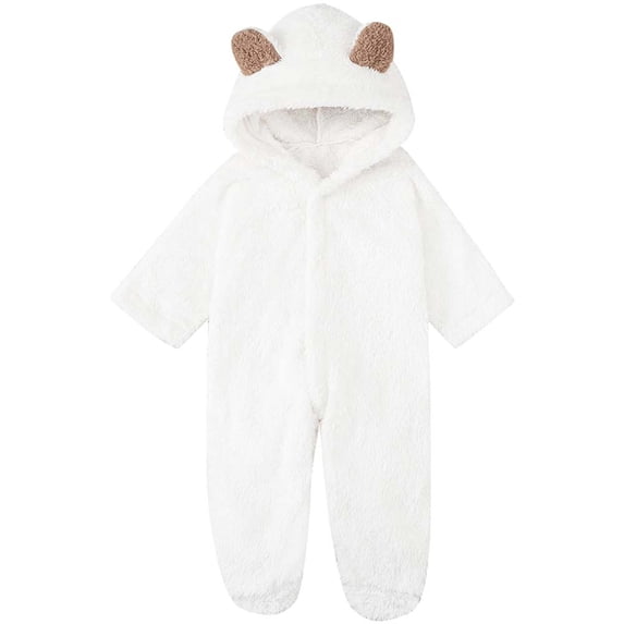 Newborn Baby Warm Fleece Hooded Romper Jumpsuit 0-12 Months
