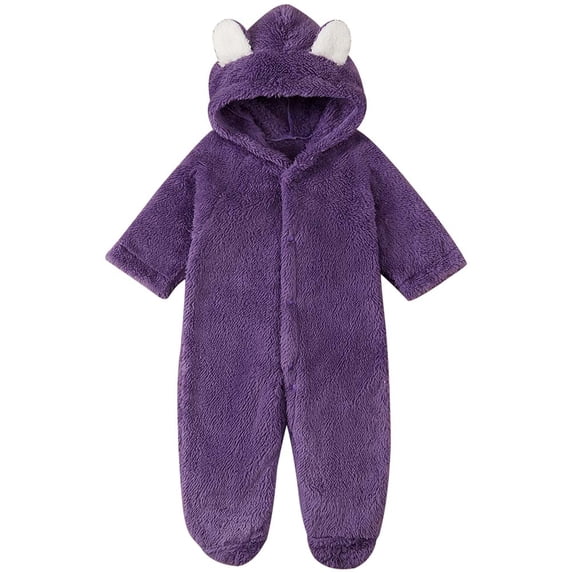 Newborn Baby Warm Fleece Hooded Romper Jumpsuit 0-12 Months