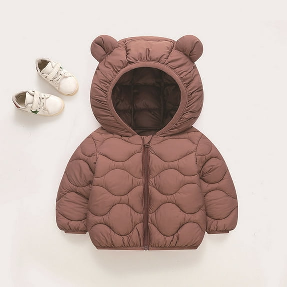 Baby Winter Down Coat Cute Bear Ear Hooded Jackets Warm Outerwear Padded Puffer with Pockets Children's Winter Coat Size 6-7