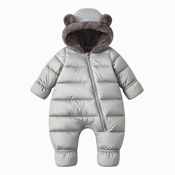 Newborn Baby Winter Fleece Lined Hooded Footed Romper Infant Zipper Jumpsuit