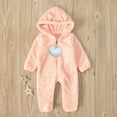 thumbnail image 1 of Newborn Baby Winter Hooded Romper, Cartoon Zipper Footie Fleece Snowsuit Jumpsuit Outfits Pink 6-9 Months, 1 of 7