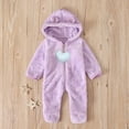 thumbnail image 1 of Newborn Baby Winter Hooded Romper, Cartoon Zipper Footie Fleece Snowsuit Jumpsuit Outfits Purple 0-3 Months, 1 of 7