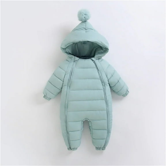 Newborn Baby Winter Jumpsuit Solid Long Sleeves Hooded Snowsuits Overalls Double Zipper Warm Toddler Romper Infant Clothes