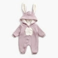 thumbnail image 1 of Newborn Baby Winter Snowsuit - Bear Onesie Outfit Fleece Warm Jumpsuit Romper Hooded Clothes for Infant Girls Boys Purple 3-6 Months, 1 of 7