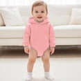 thumbnail image 1 of Newborn Baby Winter Solid Hooded Crotch Snap Onesie, Soft Warm Long Sleeve Bodysuit Romper For Boys Girls Pink 0-3Months, 1 of 7