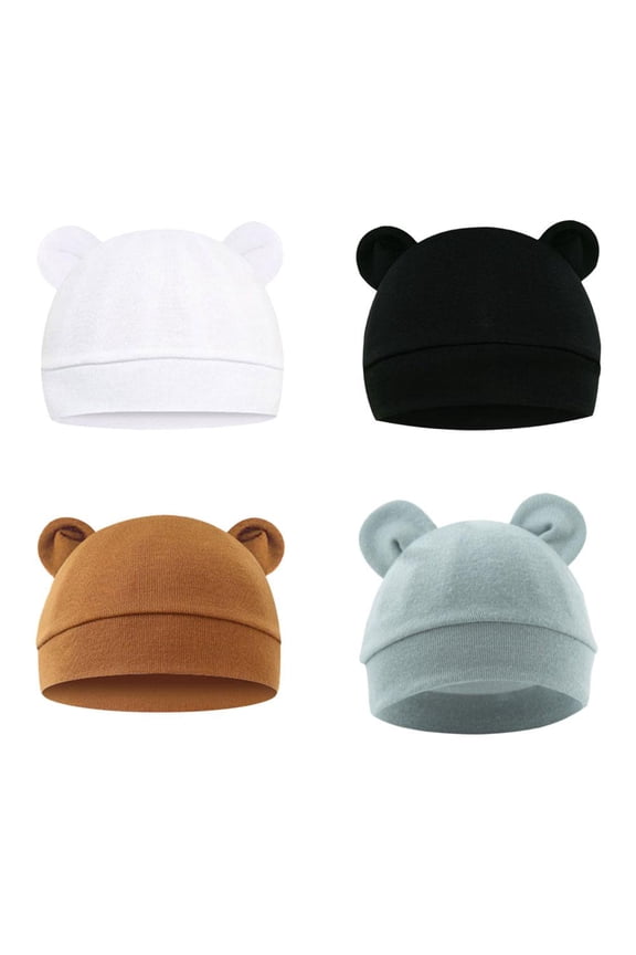 Newborn Bear Ears Beanie Caps - 0-6 Months Infant Hats for Boys & Girls, Hospital-Grade Baby Toddler Caps, White, 1 Pack