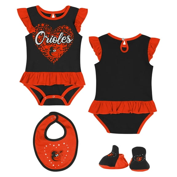 Newborn  Black Baltimore Orioles Fan Cheer Bodysuit, Bib & Bootie Set