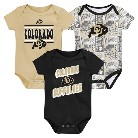 Newborn Black Colorado Buffaloes Sunday Comics 3-Pack Bodysuit Set