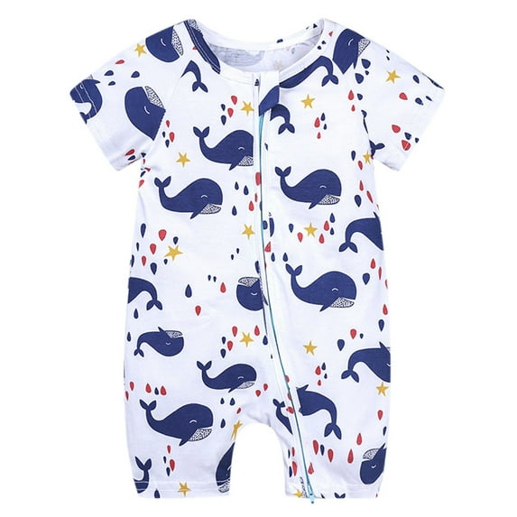 Newborn Bodysuits Baby Boy Double Zipper Short Sleeve Cartoon Print Fashion Unisex Baby Gift Baby Clothes D,80