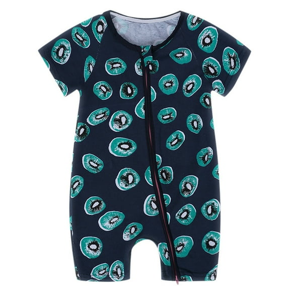 Newborn Boy Bodysuits Cartoon Dinosaur Prints Zipper Footless Pajamas Cotton Short Sleeve Printing Romper Sleep and Play 12-18 Months