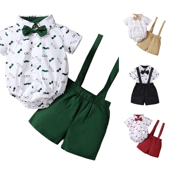 Newborn Boy Casual Clothing Set Prints Shirt and Suspender Pants Two Piece Outfit Sets Size 0-3 Months ,Green