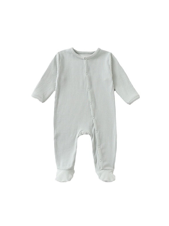 Newborn Boy Footed Bodysuit Clothes Infant Long Sleeve One-Piece Jumpsuit Winter Warm Onesie Homewear with Buttons 3-18Months