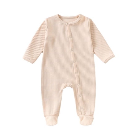 justHIGH Clothing Newborn Boy Footed Bodysuit Clothes Infant Long Sleeve One-Piece Jumpsuit Winter Warm Onesie Homewear with Buttons 3-18Months