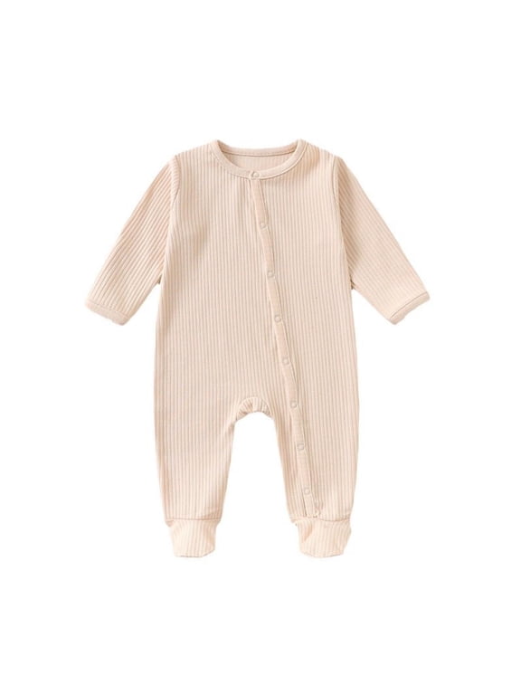 Newborn Boy Footed Bodysuit Clothes Infant Long Sleeve One-Piece Jumpsuit Winter Warm Onesie Homewear with Buttons 3-18Months