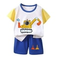 thumbnail image 1 of Boy Outfits Cartoon Car Printed Short Sleeved Tops and Shorts 2Pc Cute Boy Clothes White 6-12 Months, 1 of 4