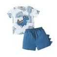 thumbnail image 1 of Boy Outfits Kids Baby Boys Summer Dinosaur Pattern Round Neck Short Sleeved T Shirt and Shorts Two Piece Set Baby Outfits Blue 6 Months-9 Months, 1 of 7