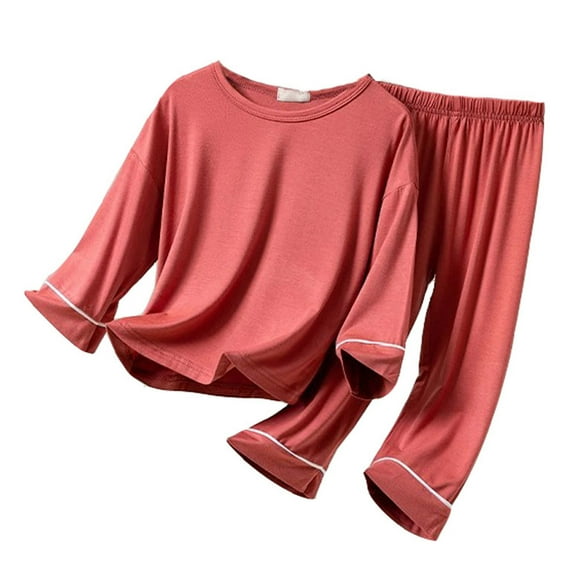 Boy Outfits Long Sleeve Shirt Shorts Set Summer Solid Color Home Wear Casual Baby Boy Clothes Red 6 Years-7 Years