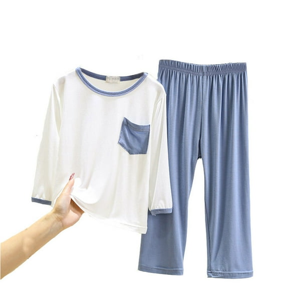 Boy Outfits Long Sleeve Shirt Shorts Set Summer Thin Boy Girls Home Wear Loose Casual Suit Clothes Boys Blue 5 Years-6 Years