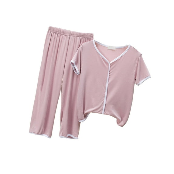 Boy Outfits Short Sleeve Shirt Pants Set Summer Solid Color Home Wear Outwear Suit Boy Clothes Pink 18 Months-24 Months