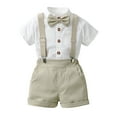 thumbnail image 1 of Boy Outfits Short Sleeve Solid T Shirt Tops Suspenders Shorts Child Kids Gentleman Baby Boy Clothes Beige 2-3 Years, 1 of 3