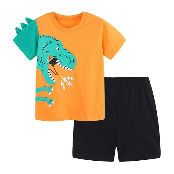 Boy Outfits Summer Kids Baby Boys Outfits 3D Dinosaur Print Short Sleeve Tops Shorts Set Breathable Lightweight Toddler Outfits for Boys Orange 7 Years-8 Years