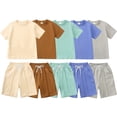 thumbnail image 1 of Boy Outfits Toddler Boys Loose Short Sleeve and Shorts Casual Summer Set Boys' Clothing Sets Brown 2-3 Years, 1 of 9