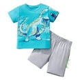 thumbnail image 1 of Boy Outfits Toddler Kids Boys Summer Dinosaur Print Short Sleeve T Shirt and Shorts Breathable Lightweight 2 Piece Outfit Boys Outfits Sky Blue 4 Years-5 Years, 1 of 7