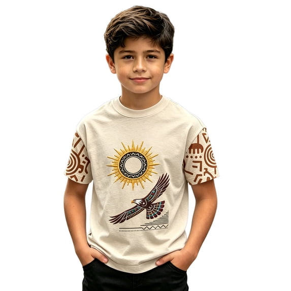 Boy Top International Day World Theme Printed Short Sleeve Beach Essentials for Boy,Beige,2-3 Years