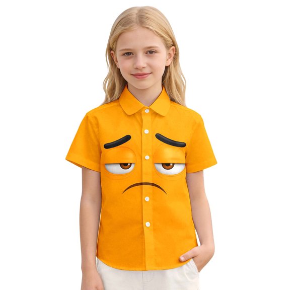 Boy Top Print Long Sleeve Button Down Comfort Open Front Ribbed Tops for Boy,Orange,3-4 Years