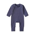 thumbnail image 1 of Newborn Boys Girls Clothes Infant Baby Romper Cotton Ribbed Knit Long Sleeve Front Zip Up Jumpsuit Onesie (12-18 Monthss, Navy), 1 of 7