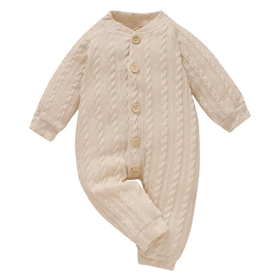 Newborn Boys Girls Knitted Bodysuits Sweaters Baby Button Down Jumpsuit Rompers 0-18M