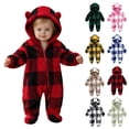 thumbnail image 1 of Newborn Boys Girls Plaid One Piece Romper Cute Bear Ear Footies Hooded Jumpsuit Plush Fleece Front Zipper Onesie Winter Long Sleeve Jumper for Baby, 1 of 7