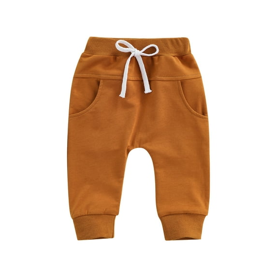 Newborn Boys Girls Trousers, Elastic Waist Adjustable Drawstring Plain Leisure Style Loose Fit Long Pants