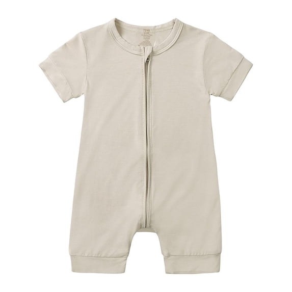 Newborn Boys Girls Zipper One-Piece Package Butt Suit Crawling Suit Bamboo Fiber Round Neck Short Sleeve Shorts 0-3months