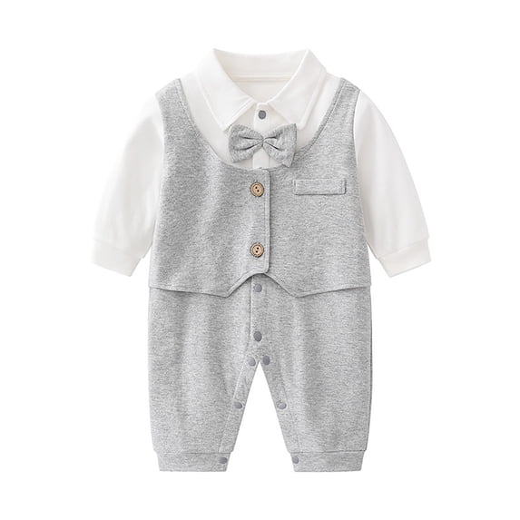 Newborn Boys Jumpsuit Gentleman Romper Jumpsuit Long Sleeve Bowtie Outfit formal Wear Tuxedo Suit Outfits Clothes Size 0-3 Months