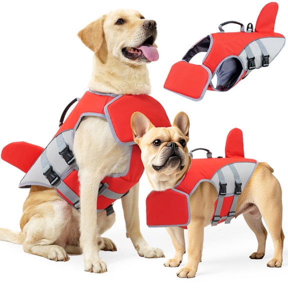 Newborn Brand Dog Life Jacket,Shark Design Pet Safety Swim Vest with Removable Front Float and Rescue Handle,Dog Lifesavers Swimsuits,Red,s